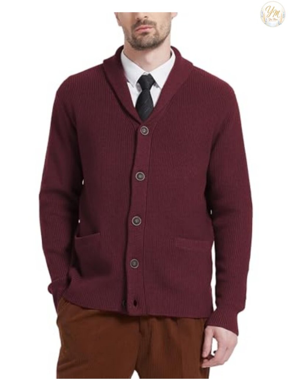 Men's Wool Blend Shawl Collar Cardigan Sweater Heavyweight Button Down with